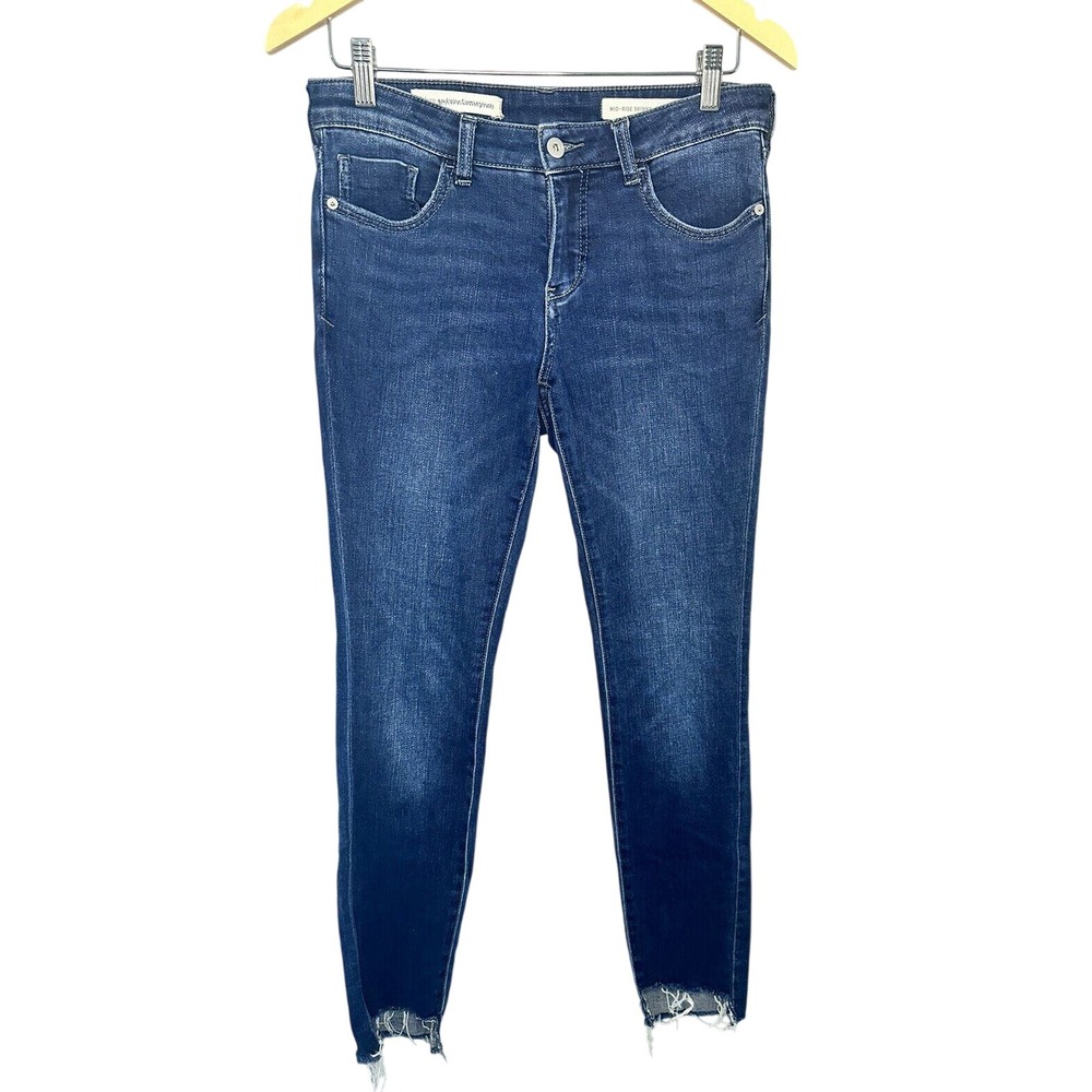 Pilcro and the Letterpress Jeans Women 27 Blue Mid Rise Skinny Raw Hem Denim